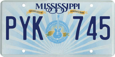 MS license plate PYK745