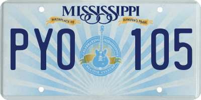MS license plate PYO105