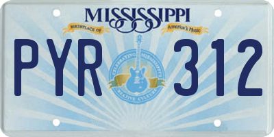 MS license plate PYR312