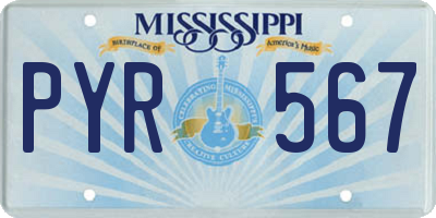 MS license plate PYR567