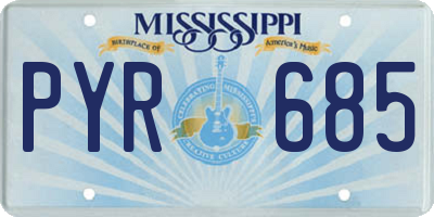 MS license plate PYR685