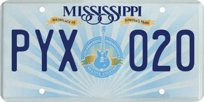 MS license plate PYX020