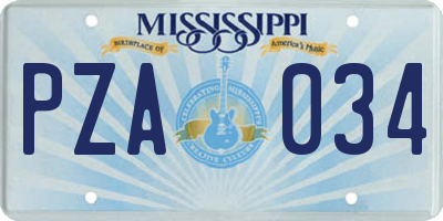 MS license plate PZA034