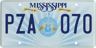 MS license plate PZA070