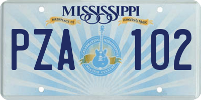MS license plate PZA102