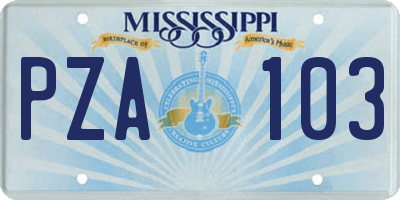 MS license plate PZA103