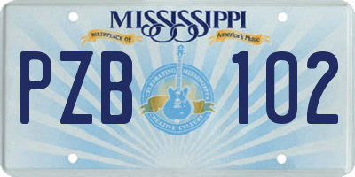 MS license plate PZB102