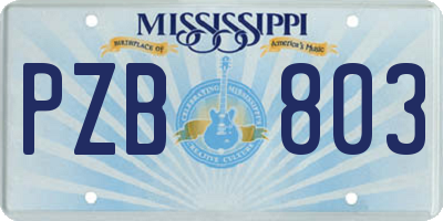 MS license plate PZB803