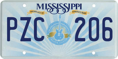 MS license plate PZC206
