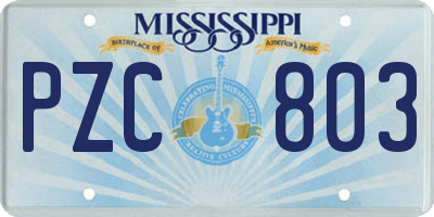 MS license plate PZC803