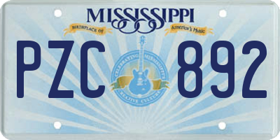 MS license plate PZC892