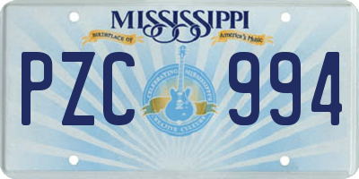 MS license plate PZC994