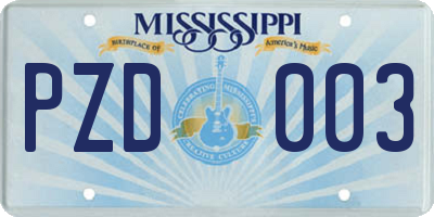 MS license plate PZD003
