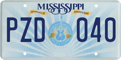 MS license plate PZD040