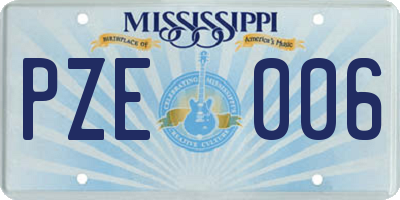 MS license plate PZE006