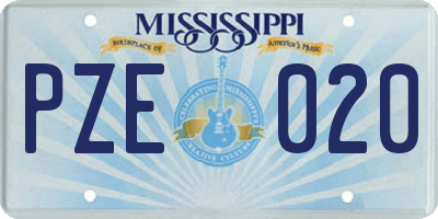 MS license plate PZE020