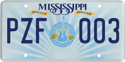 MS license plate PZF003