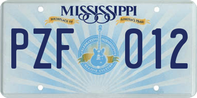 MS license plate PZF012