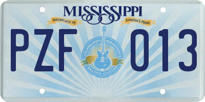 MS license plate PZF013