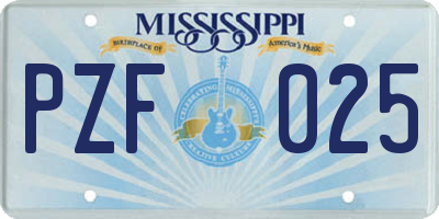 MS license plate PZF025