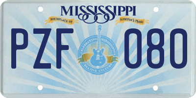 MS license plate PZF080