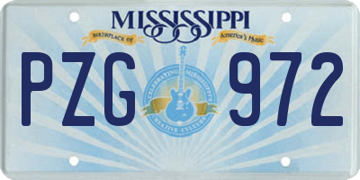 MS license plate PZG972