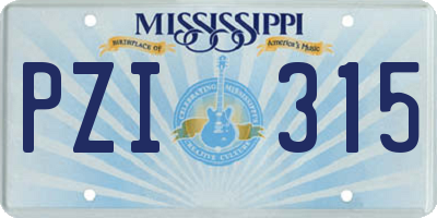 MS license plate PZI315