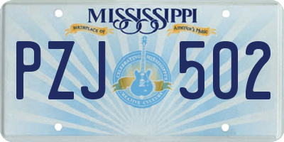 MS license plate PZJ502