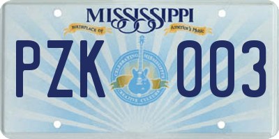MS license plate PZK003