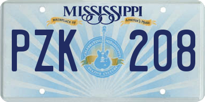 MS license plate PZK208
