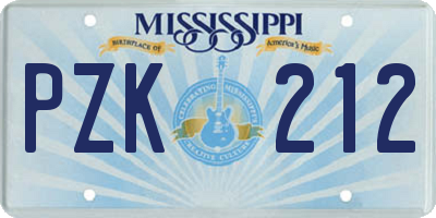 MS license plate PZK212