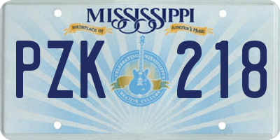 MS license plate PZK218