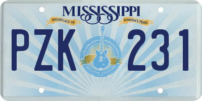 MS license plate PZK231