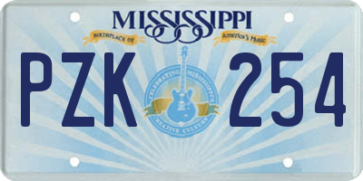 MS license plate PZK254