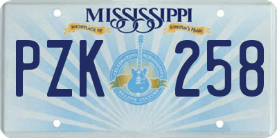 MS license plate PZK258