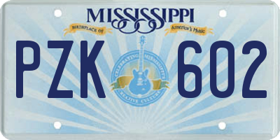 MS license plate PZK602