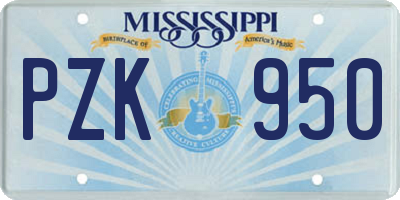 MS license plate PZK950