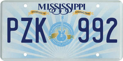 MS license plate PZK992
