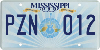MS license plate PZN012