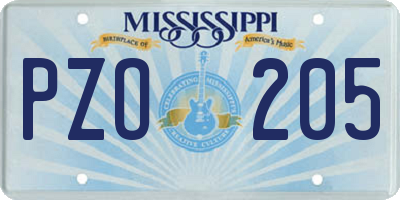 MS license plate PZO205