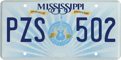 MS license plate PZS502