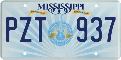 MS license plate PZT937