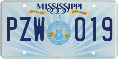 MS license plate PZW019