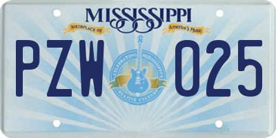MS license plate PZW025