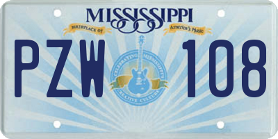 MS license plate PZW108
