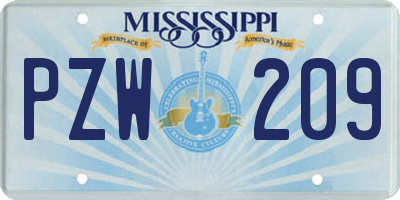 MS license plate PZW209