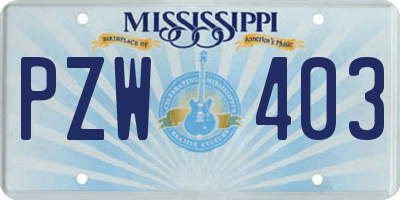 MS license plate PZW403
