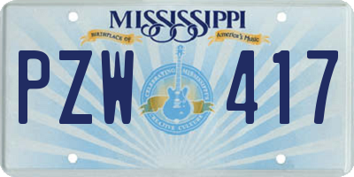 MS license plate PZW417
