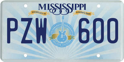 MS license plate PZW600