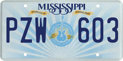 MS license plate PZW603